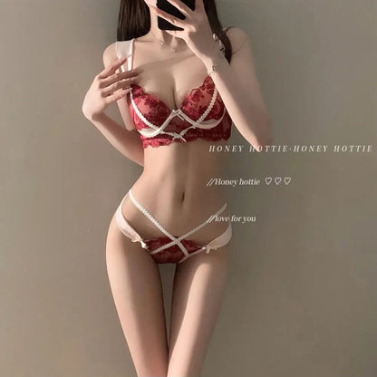 Women's Embroidered Lace Support Bra Set