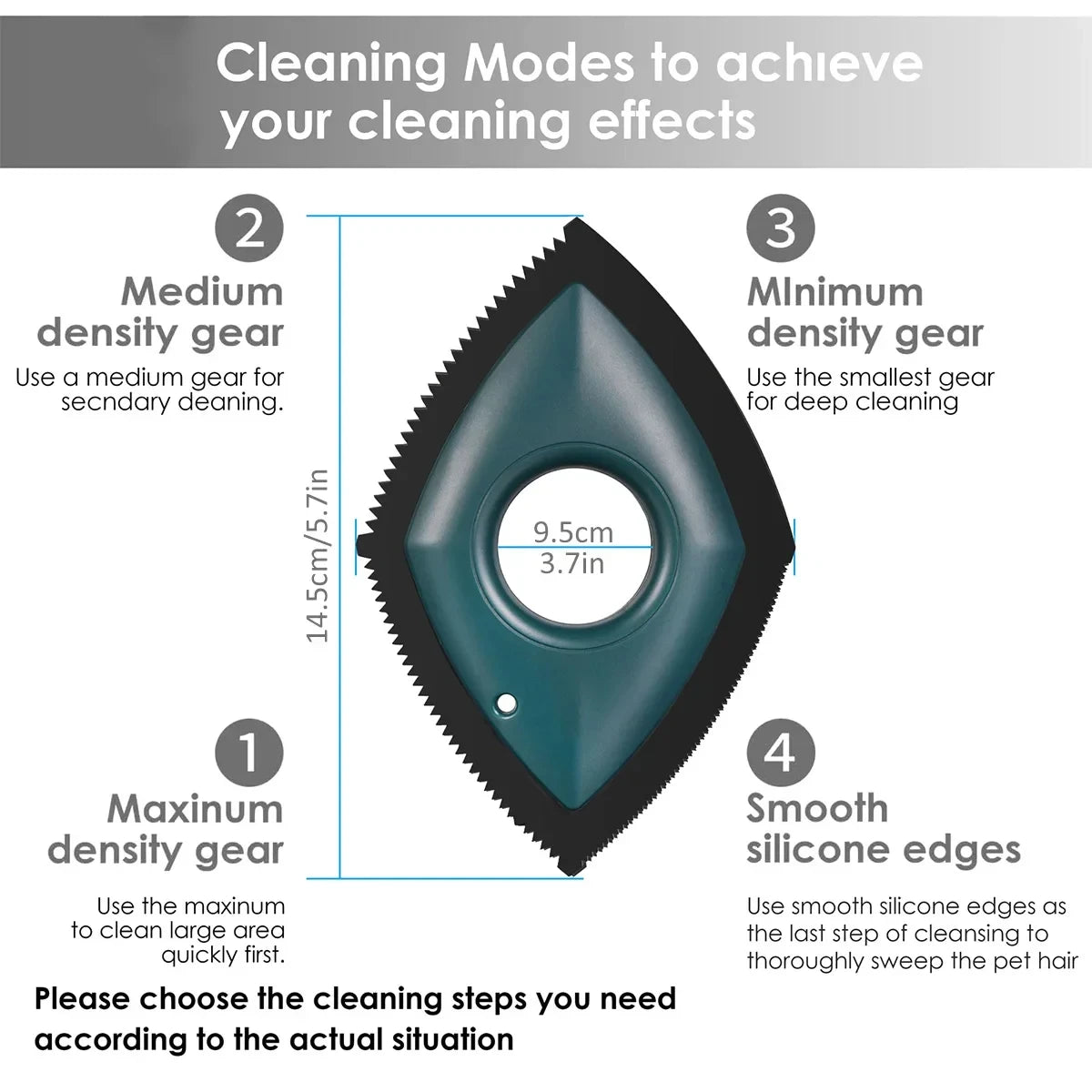 4-Mode Pet Hair Remover Comb – ABS & Silicone, Reusable, Dogs & Cats, 4 Colors