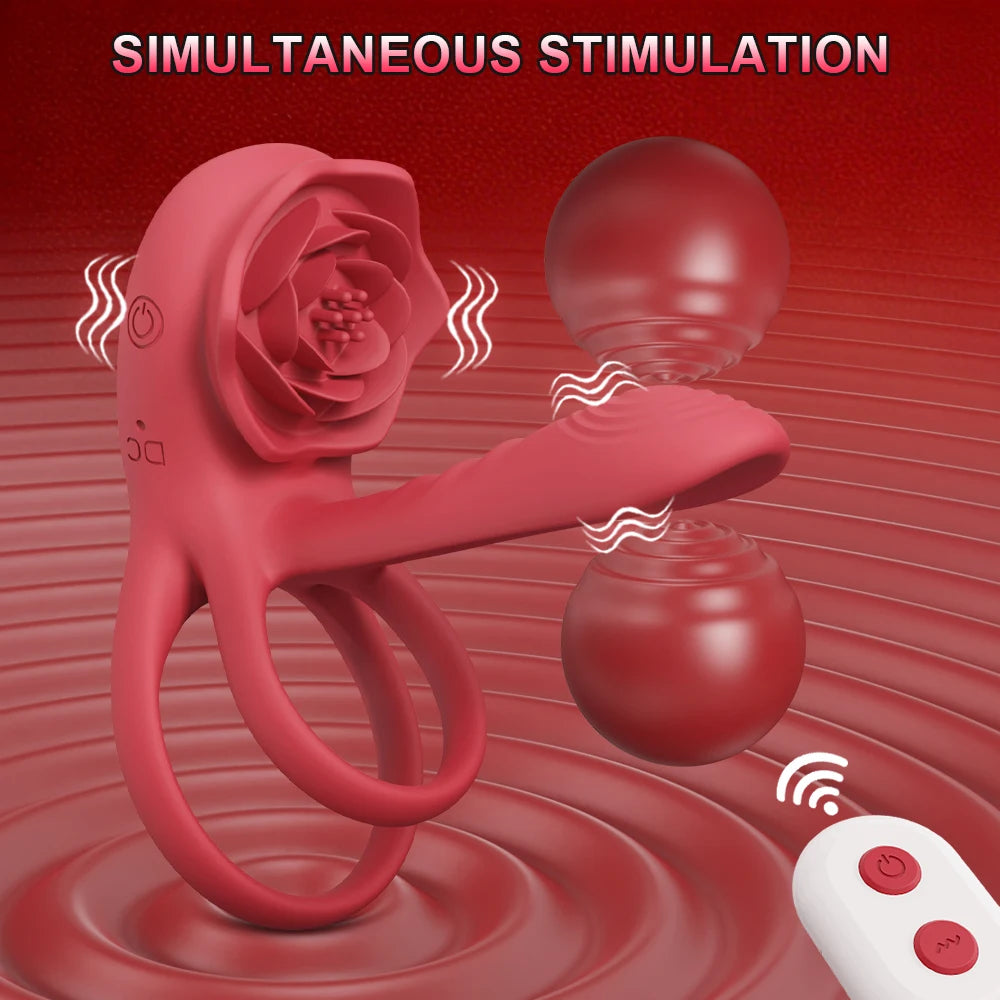 Vibrator for Couples, Vibrating Cock Ring with Testicles Clitoral Stimulator Remote Control Men's Penis Vibrators Adult Sex Toys