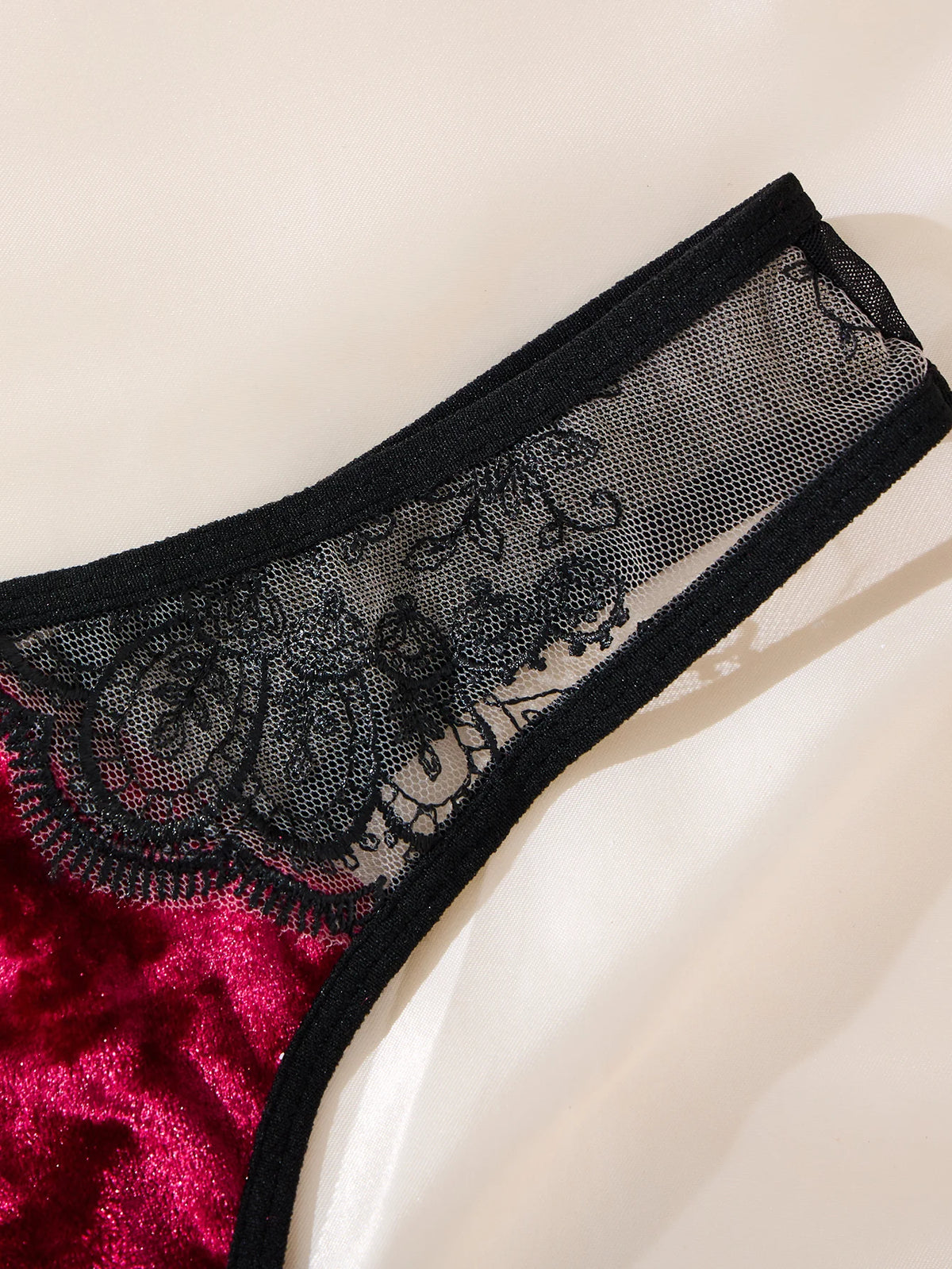 Black & Red Floral Bra & Thong Set