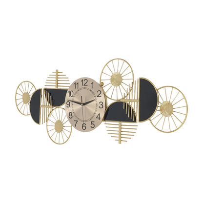39.37in Metal Wall Clock, Geometric Artistic Layered Design Dual Horizontal & Vertical Mount Silent Non-Ticking Battery Operated Modern Decorative Clock for Living Room Bedroom Hallway Study