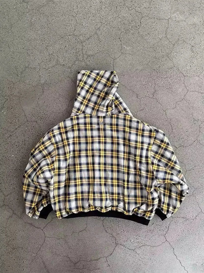 Plaid Zip-Up Hooded Jacket