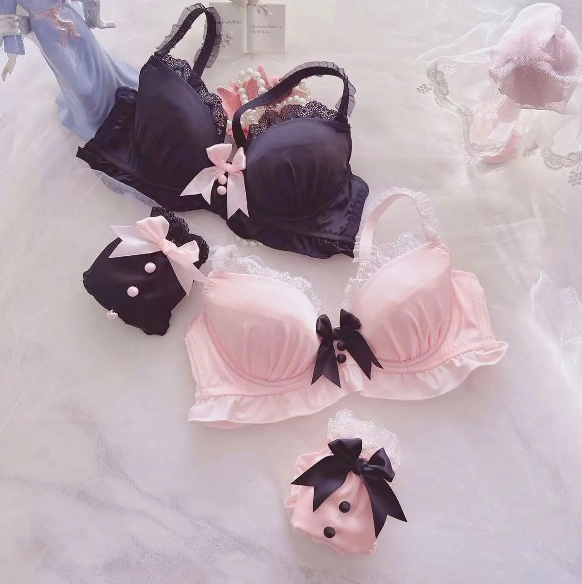 Women's Bow Color-Block Wireless Bra Set