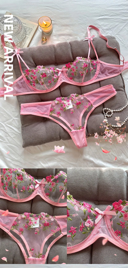 Women's Floral Embroidered Bra & Panty Set