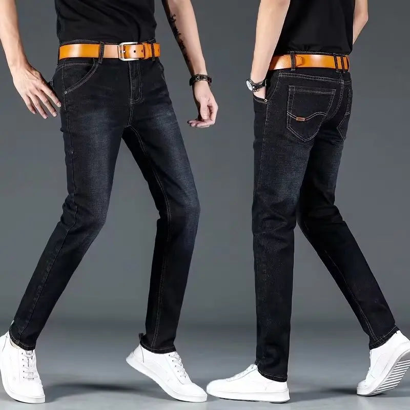 Slim Fit Casual Straight Leg Jeans Men's Lightweight Stretchy Loose Fit Classic Style Youthful Fashion Spring Summer
