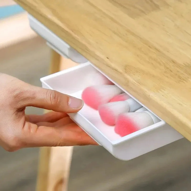 White SelfAdhesive Storage Drawer Box Makeup Pencil Tray Desk Hidden Under Desk Stand Self-adhesive Under-drawer Storage Box YH