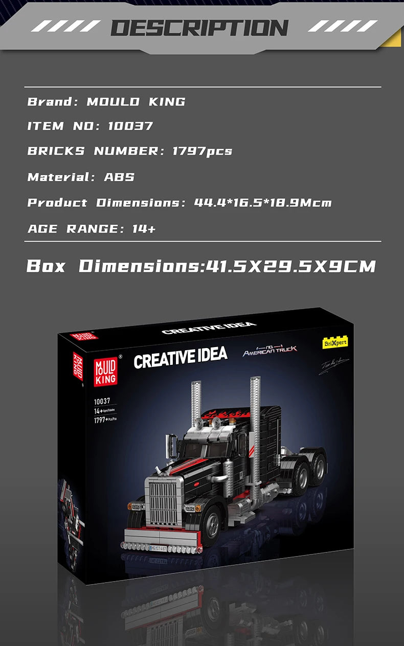 Mould King 10037 Technik American Truck Construction Kit - 1797 Pieces Truck Model Clamping Blocks for Adults