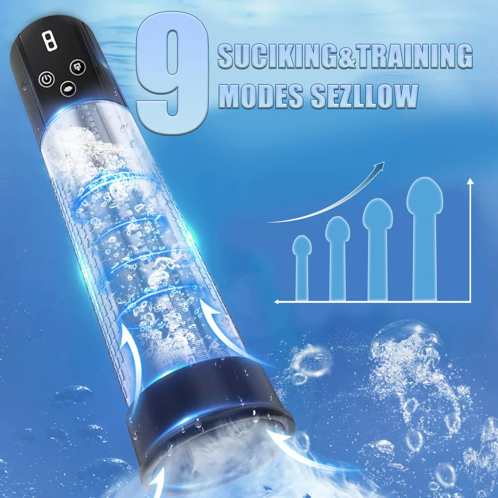 Electric Penis Pump Erection Enlargement Extend Pump 9 Suction Levels Masturbating Penis Extender Exerci Sex Toy for Adult Men
