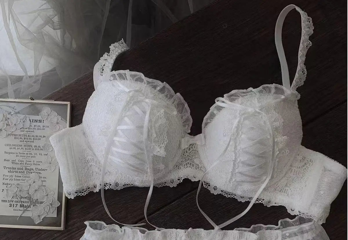 Lolita Prom Solid Color Sweet Bra Sexy Lace Bra Adjustable Gathering Anti-Expansion Bra Sweet Temperament Court Bra