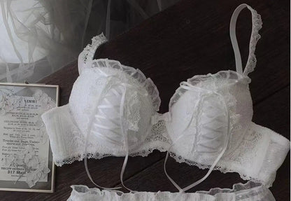 Lolita Prom Solid Color Sweet Bra Sexy Lace Bra Adjustable Gathering Anti-Expansion Bra Sweet Temperament Court Bra
