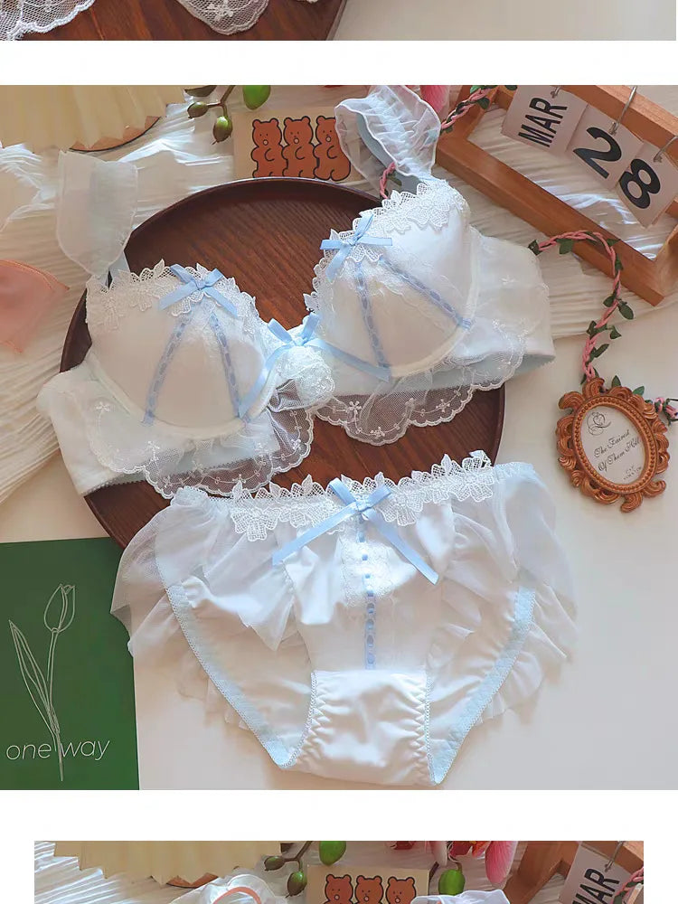 Women's Lace Bow Underwire Bra Set
