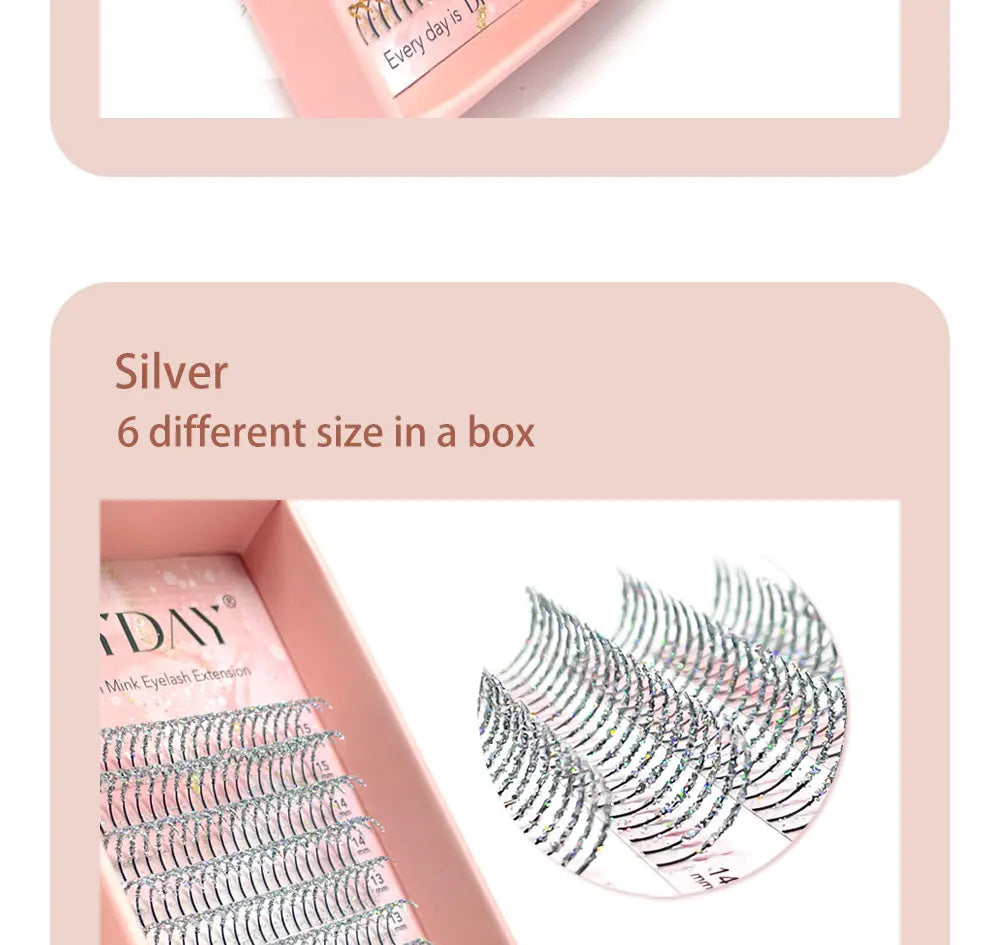 DIYDAY Mixed Glitter Colored Eyelashes Individual Premade Russian Volume Fans Glitter Lashes Extension Wholesale for Makeup