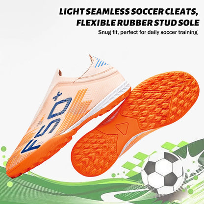 Anti-Slip Youth Football Boots PU Fabric Upper Rubber TF Studs Wear-Resistant Breathable Outdoor Training Cleats