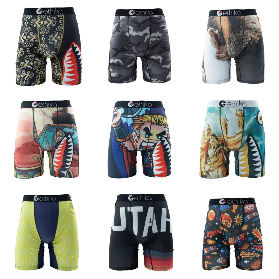 ETHIKA Men Underwear Boxers 1Pcs Breathable Mesh Crotch Man Swimming Underpants Plus Size L-3XL Mens Panties Men's Boxers Briefs