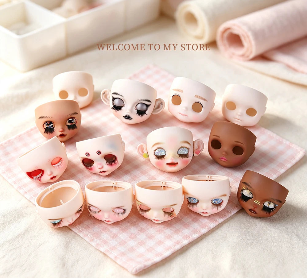 Blyth 1/6 doll hand drawn makeup face shell Blank Makeup DIY frosted face handmade