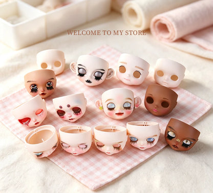 Blyth 1/6 doll hand drawn makeup face shell Blank Makeup DIY frosted face handmade