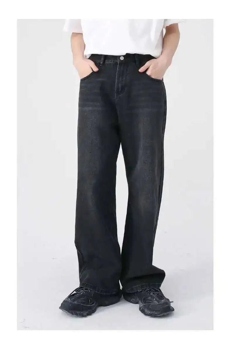IEFB Men's Jeans New Korean Personality Straight Wide Leg Denim Pants Fashion Autumn Spring Vintage Male Trousers 9A5577