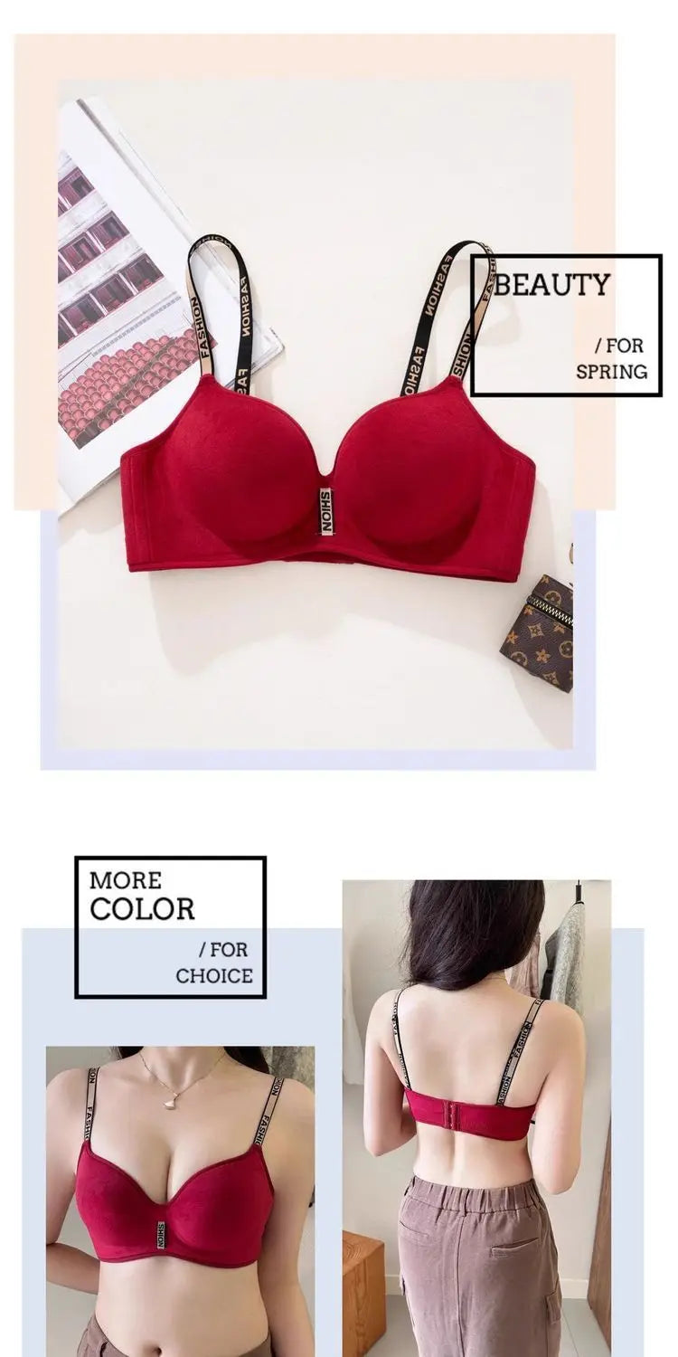 New Red Smooth Push Up Bra for Small Chest, Thickened Seamless Lift, Wireless T-Shirt Bra for A/B Cup