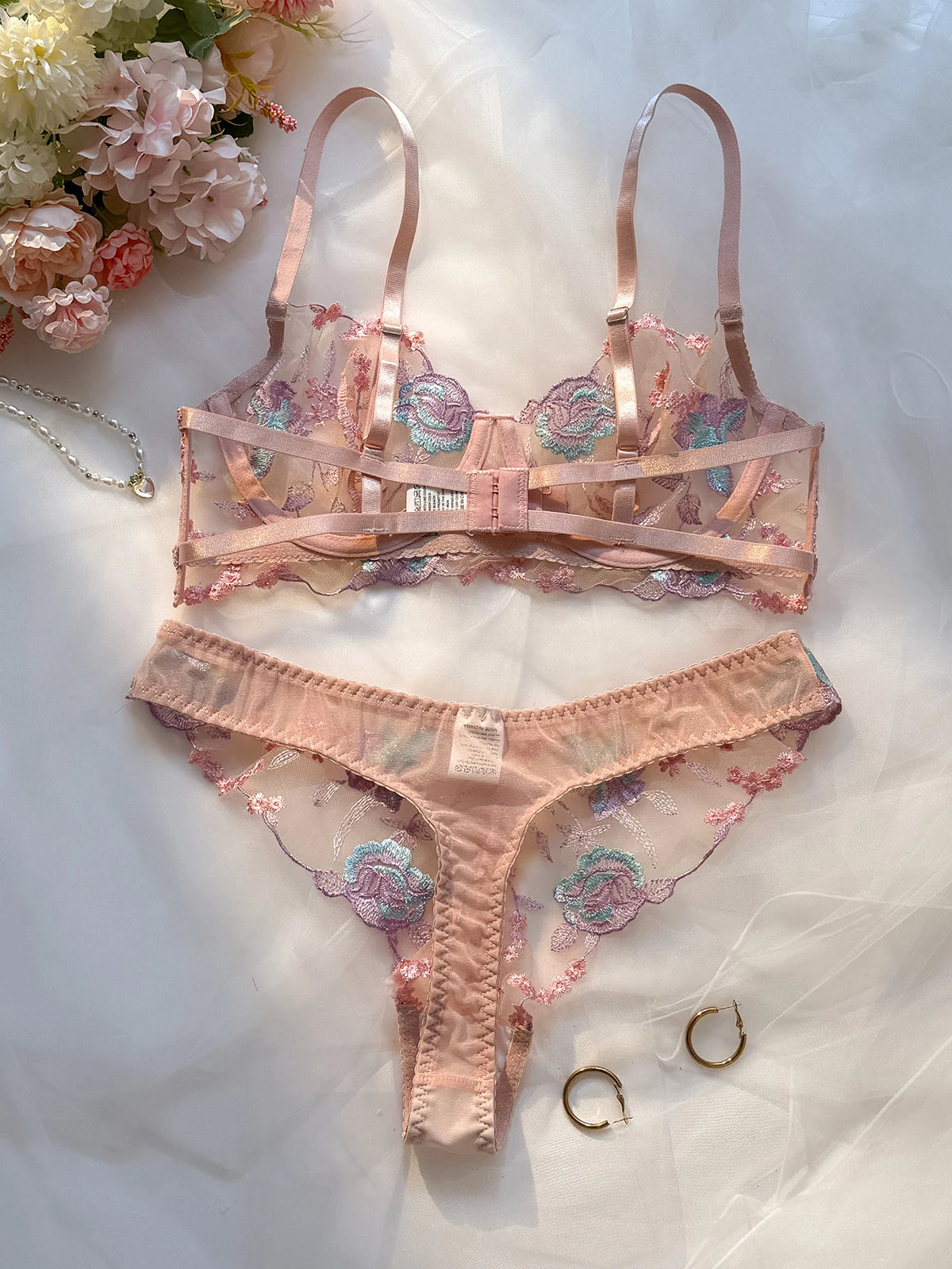 Women's Pink Embroidered Bra & Panty Set