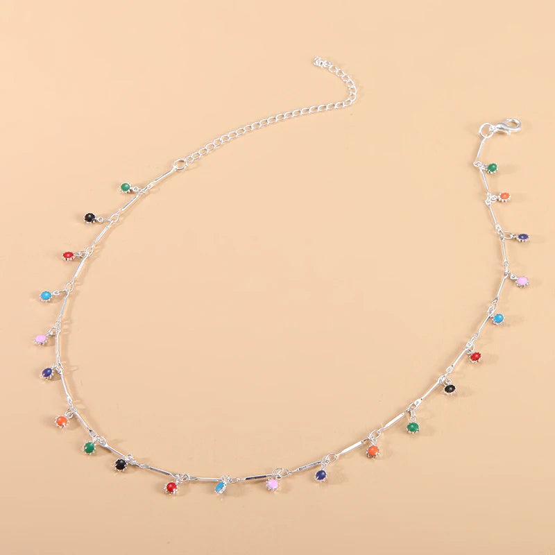 Fashion Simple Candy Color Tassel Necklace for Women Aesthetic All-match Pendant Jewelry Choker Neck Accessories Gift Chain
