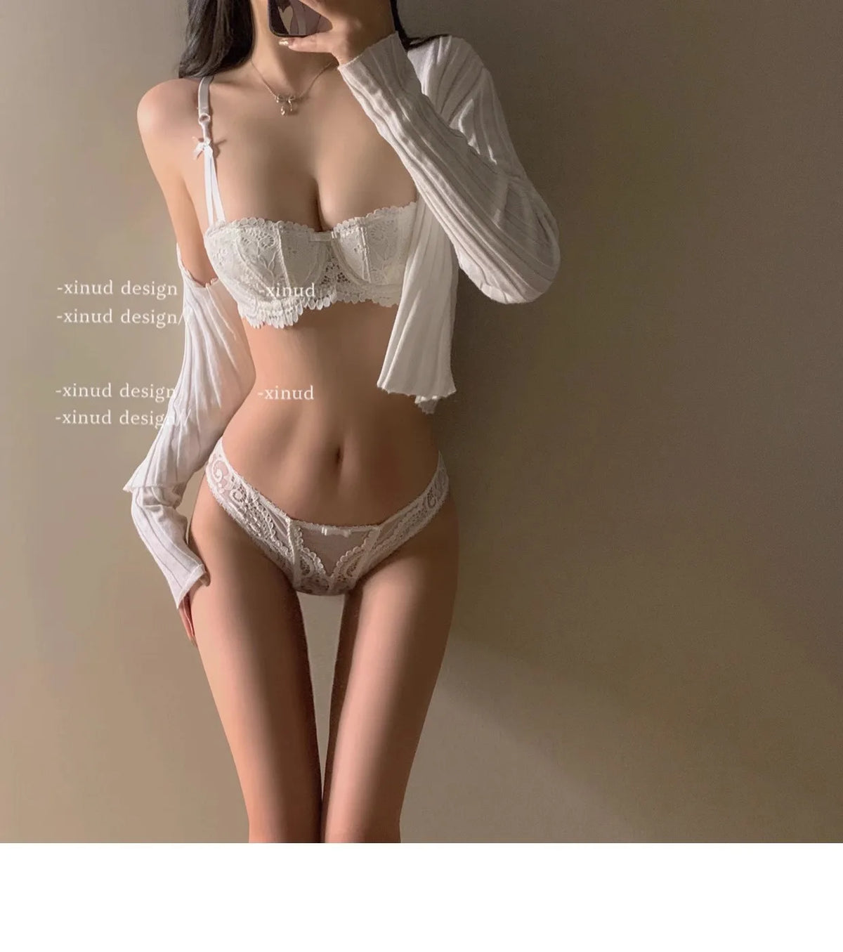 Lace Half Cup Underwear Set Summer Small Chest Gathering Soft Steel Hoop Top Support Anti Sagging Bra Underwear Two Piece Set