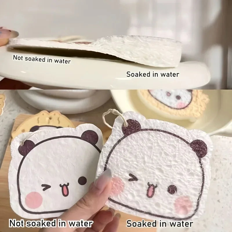 Cute Panda Bubu Dudu Carpenter's Cotton Sponge Wipe Kawaii Cartoon Anime Household Towel for Dishwashing, Cleaning Sponge Brush
