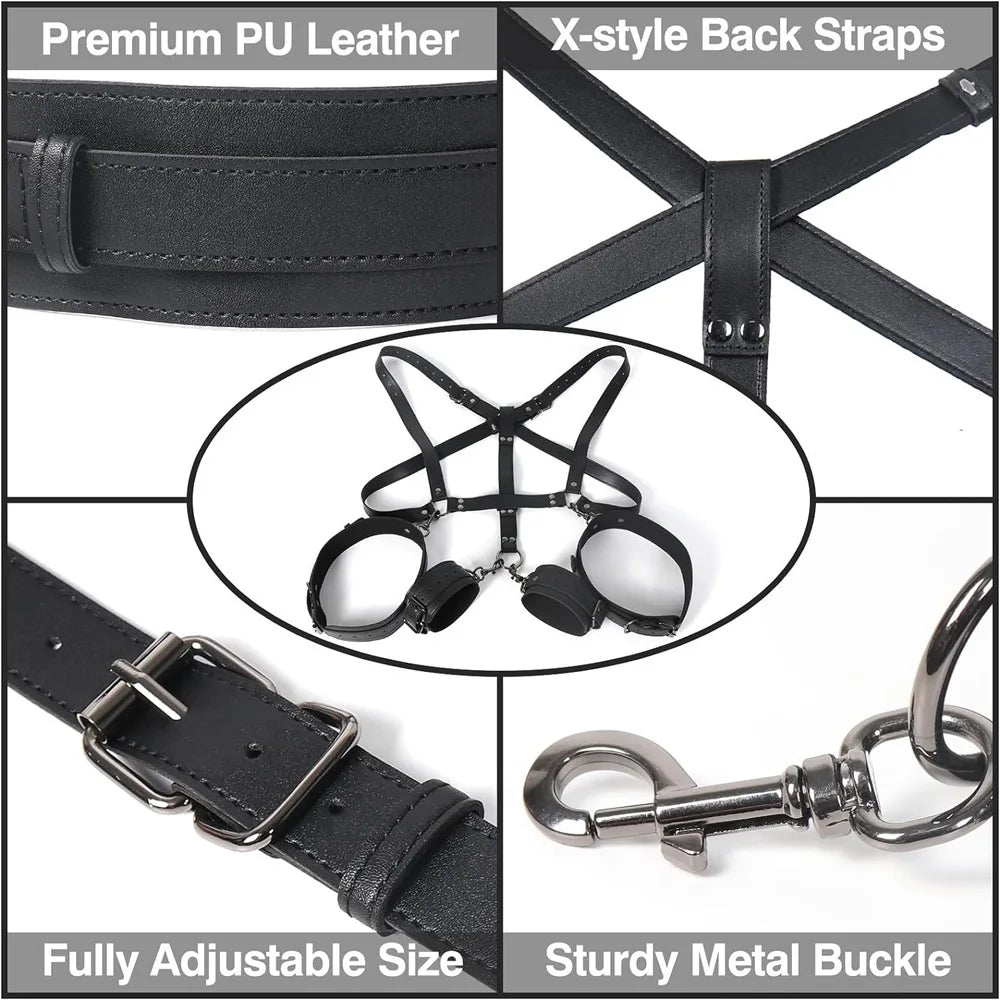 Erotic Toys Kits Adjustable Bondage Reverse Handcuffs Metal Anal Hook Binding Belt Sets Sex Toy For Couples BDSM Adult Toys