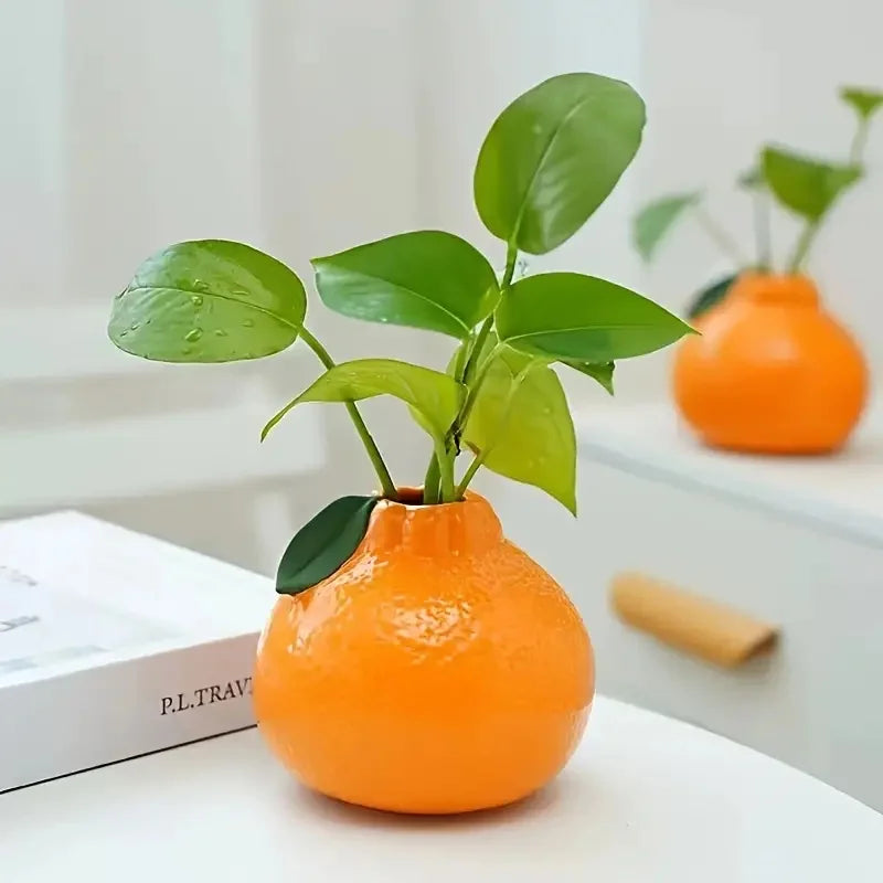 1pc Fashion Orange Design Ceramic Vase, Suitable For Hydroponics - Perfect Choice For Living Room And Office Decoration