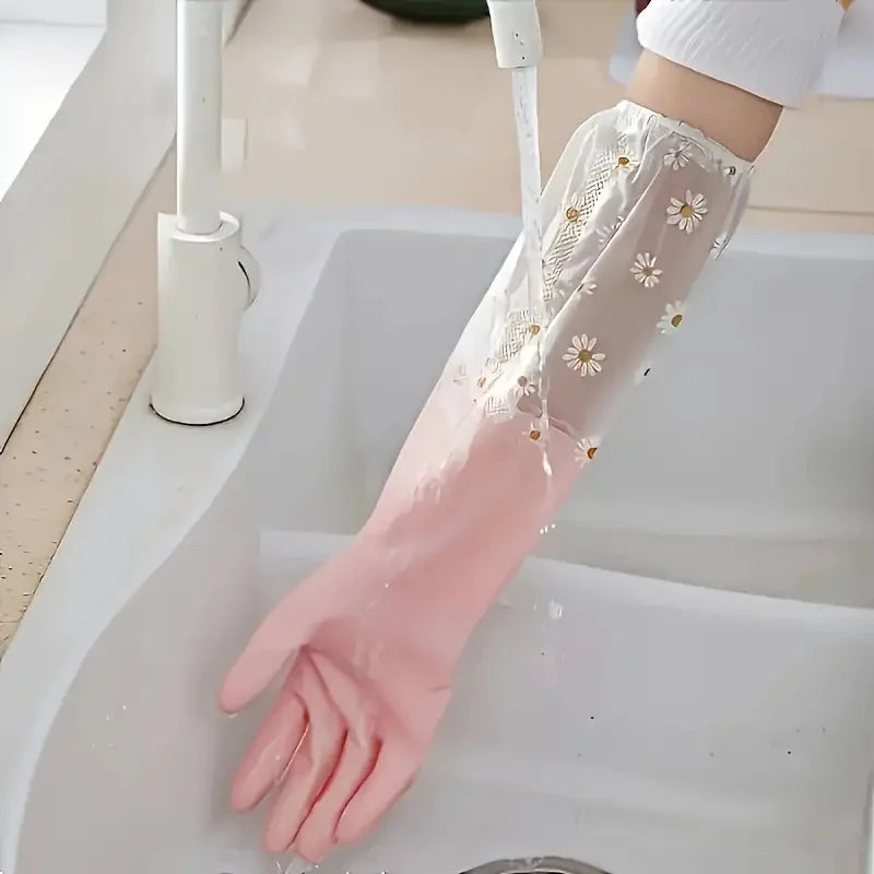 1 Pair Durable Waterproof PVC Cleaning Gloves Non-Slip Dishwashing Gloves for Kitchen Household Laundry Gloves Multipurpose