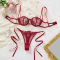 Red Floral Lace Bra & Tie-Side Thong Set