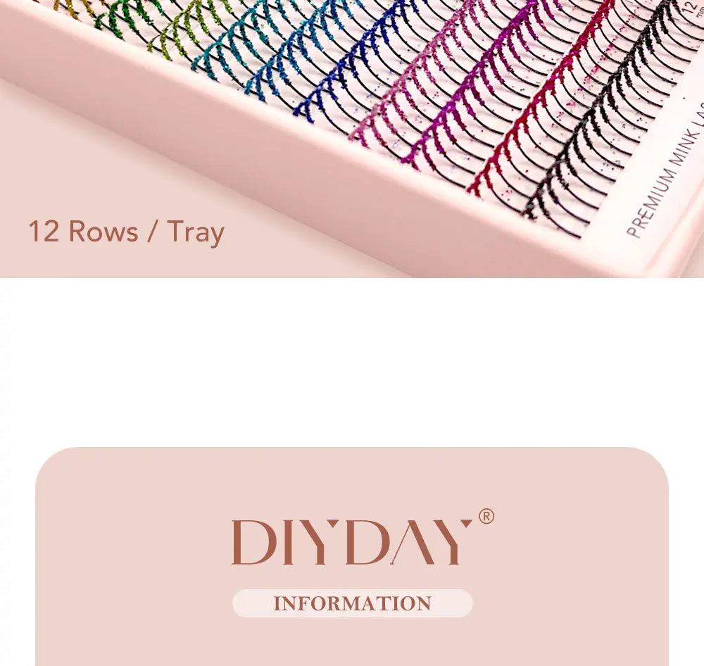 DIYDAY Mixed Glitter Colored Eyelashes Individual Premade Russian Volume Fans Glitter Lashes Extension Wholesale for Makeup