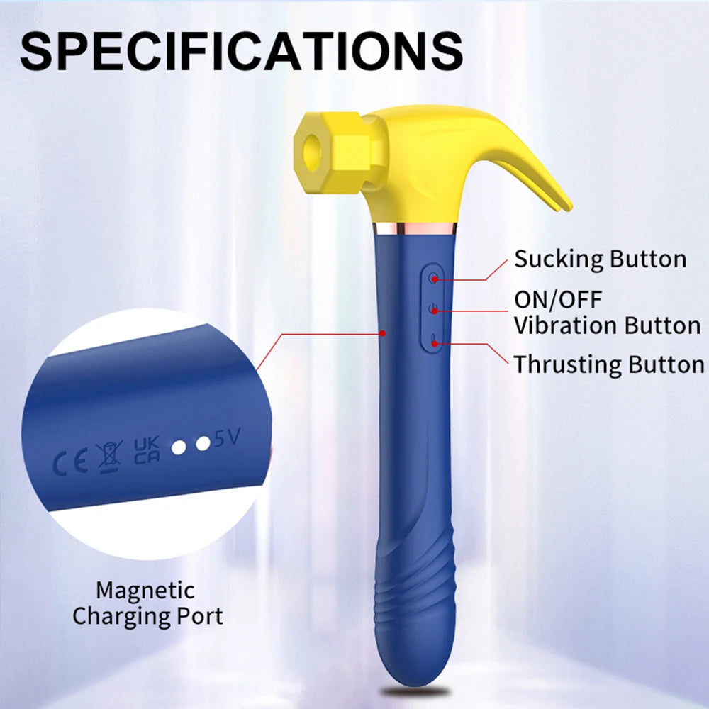 Women G Spot Vibrator 4 In 1 Magic Wand 7-Frequency Sucking Hammer Shape Rechargeable Sucker Vibration Sex Toy For Couple Adults