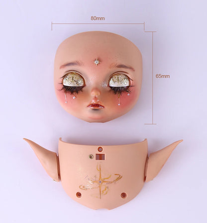 Blyth1/6 doll Hand-painted shell DIY makeup lip carving eyebrows handmade Ears