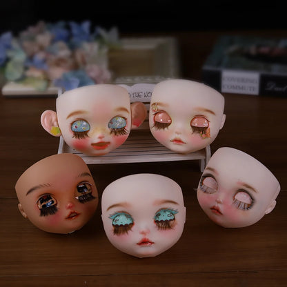 Blyth 1/6 doll hand drawn makeup face shell Blank Makeup DIY frosted face handmade