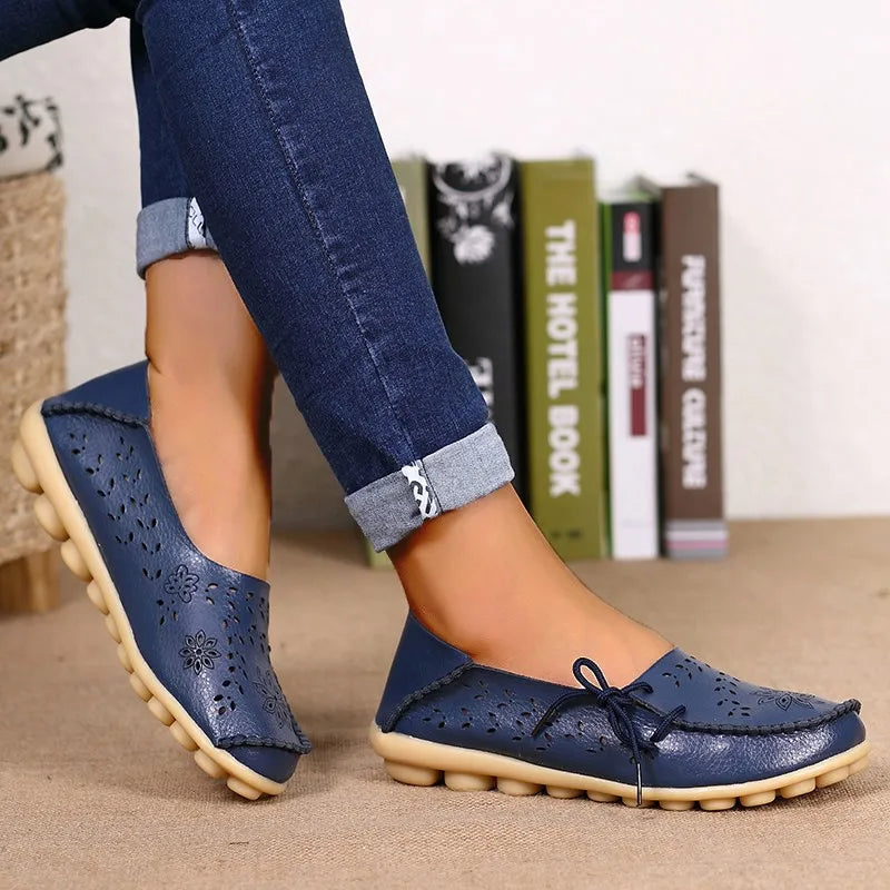 Women's Leather Ballet Flats — Hollow Slip-On Ballerina Shoes
