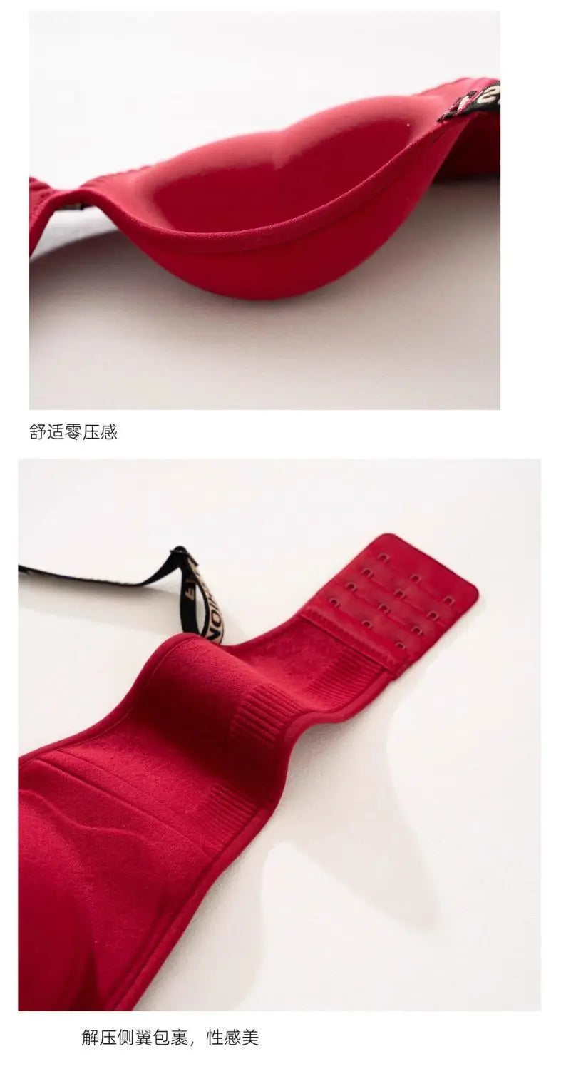 New Red Smooth Push Up Bra for Small Chest, Thickened Seamless Lift, Wireless T-Shirt Bra for A/B Cup