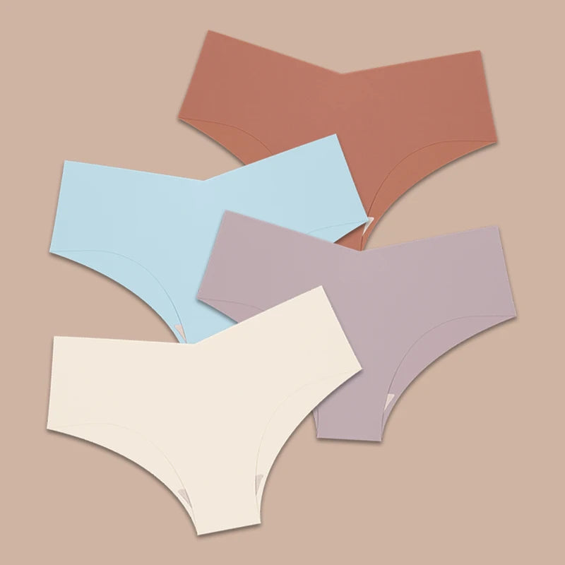 FINETOO 4pcs Seamless Ultra-thin Underwear Women's Panties Sexy V-Waist Breathable Briefs Female Silk Stretch Invisible Lingerie