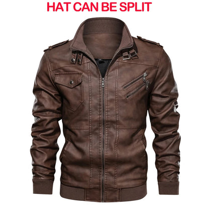 Men's Hooded Faux Leather Biker Jacket