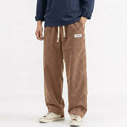 Men's Solid Corduroy Baggy Pants Casual Loose Straight Leg Trousers Elastic Waist Drawstring Streetwear Male Autumn Bottoms Man