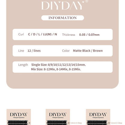DIYDAY YY Shape Eyelash Extension C D L LU(M) N Curl Brown Lash Natural Soft Premade Volume Fans Two Tips Y-Shaped False Eyelash