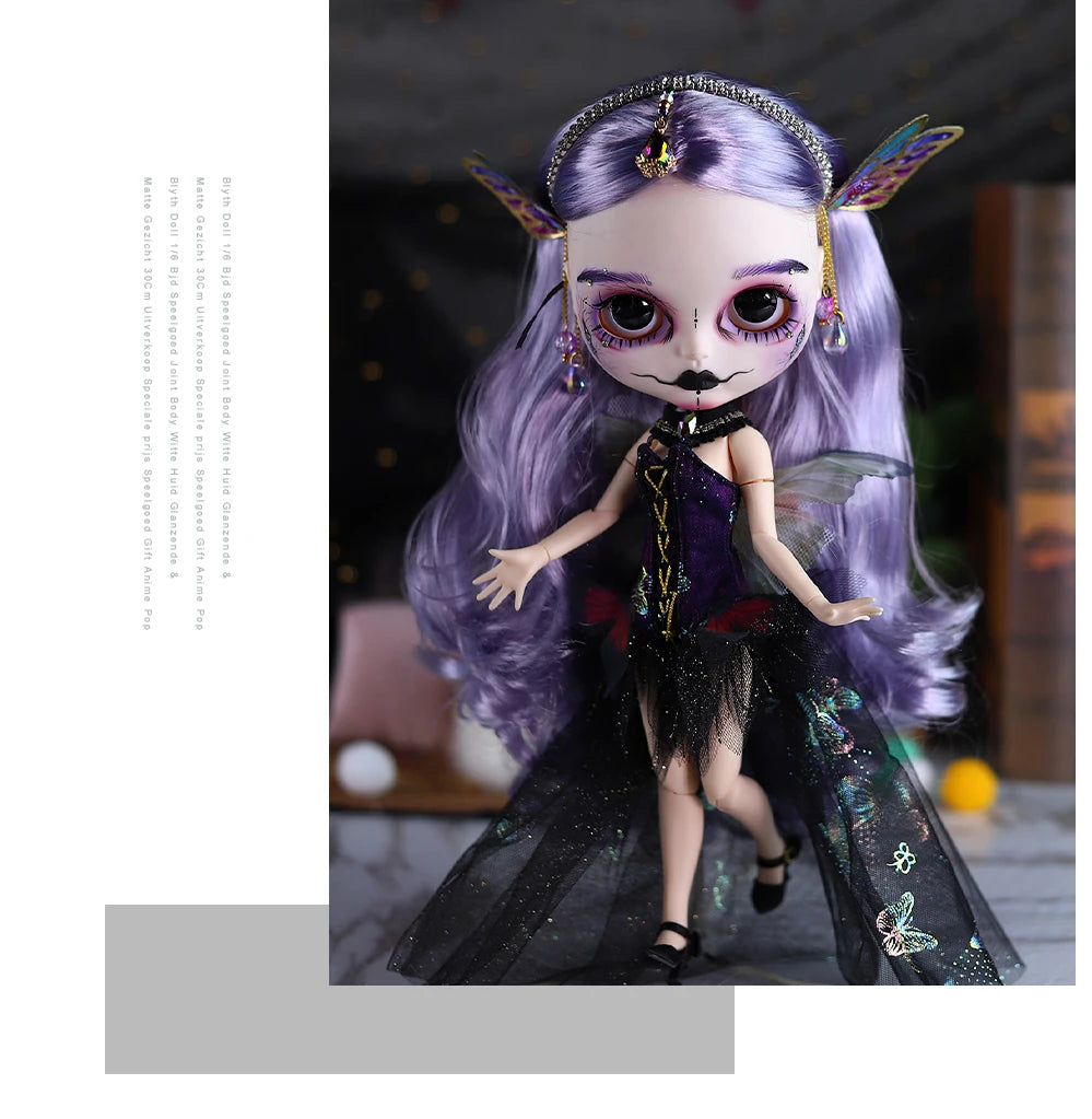 ICY DBS Blyth 1/6 doll hand painted makeup theme set skull face shell sleepy eyes long eyelashes bjd doll complete set sd