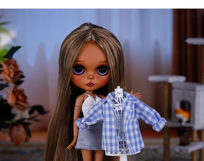ICY DBS Bryce 1/6 Hand-Painted Doll Set Doll with Black skin, Long Lashes, and Sunspots SD Version