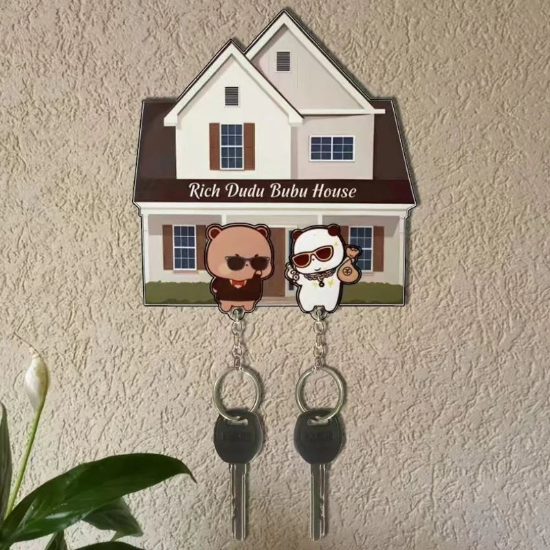Kawaii Wall Key Holder Panda Bubu And Dudu Acrylic Keychain Hanger Cartoon Backpack Charm Key Ring Pendant Accessory Couple Gift