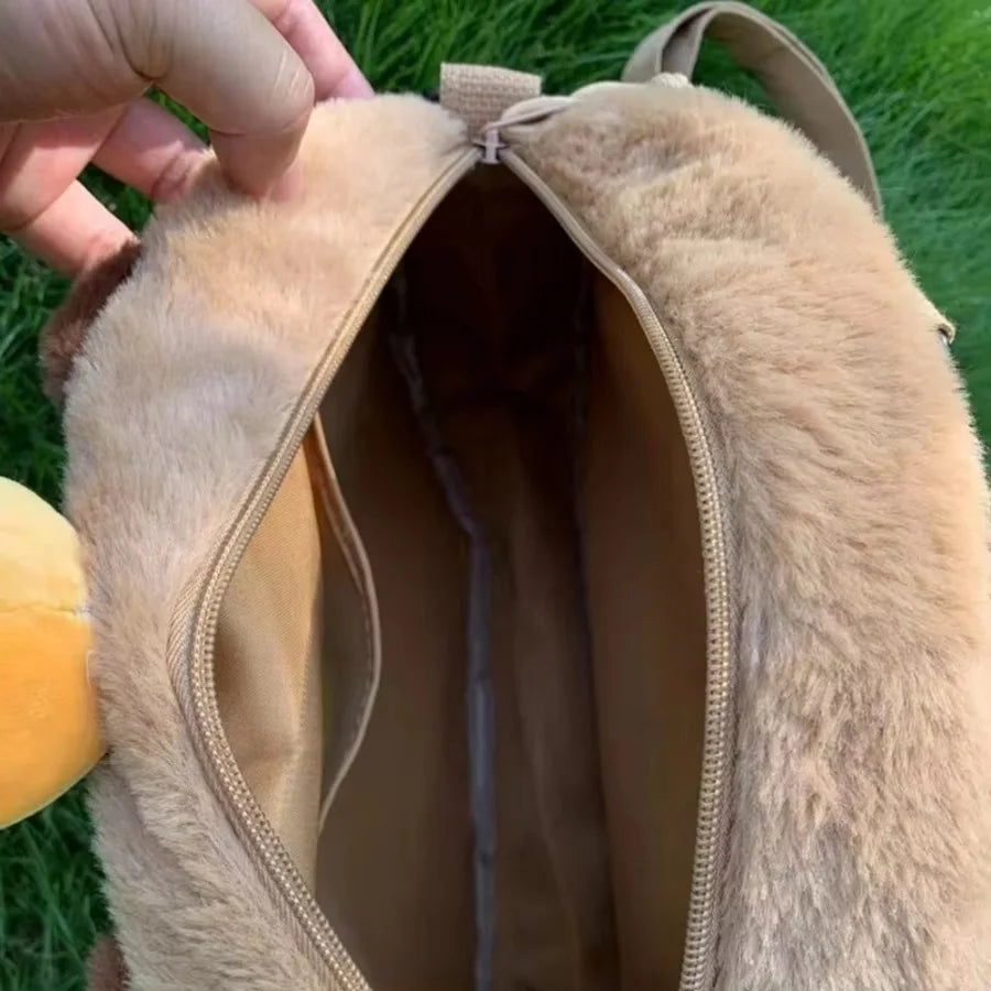 Capybara Plush Backpack Kawaii Fashion Plushie Doll Fur Pendant Children's Shoulder Bag Mini Knapsack Bags Gifts For Girlfriend
