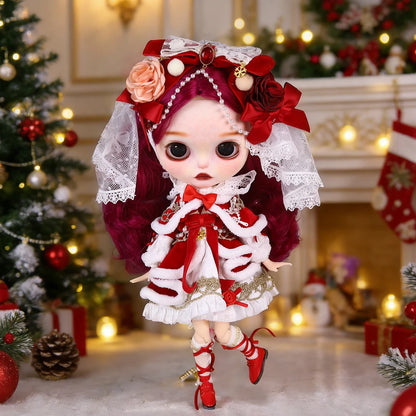 ICY DBS Blyth 1/6 Doll Hand drawn White Skin Red Rose Hand drawn Set Girl Gift