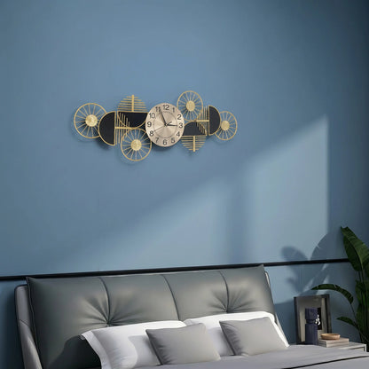 39.37in Metal Wall Clock, Geometric Artistic Layered Design Dual Horizontal & Vertical Mount Silent Non-Ticking Battery Operated Modern Decorative Clock for Living Room Bedroom Hallway Study