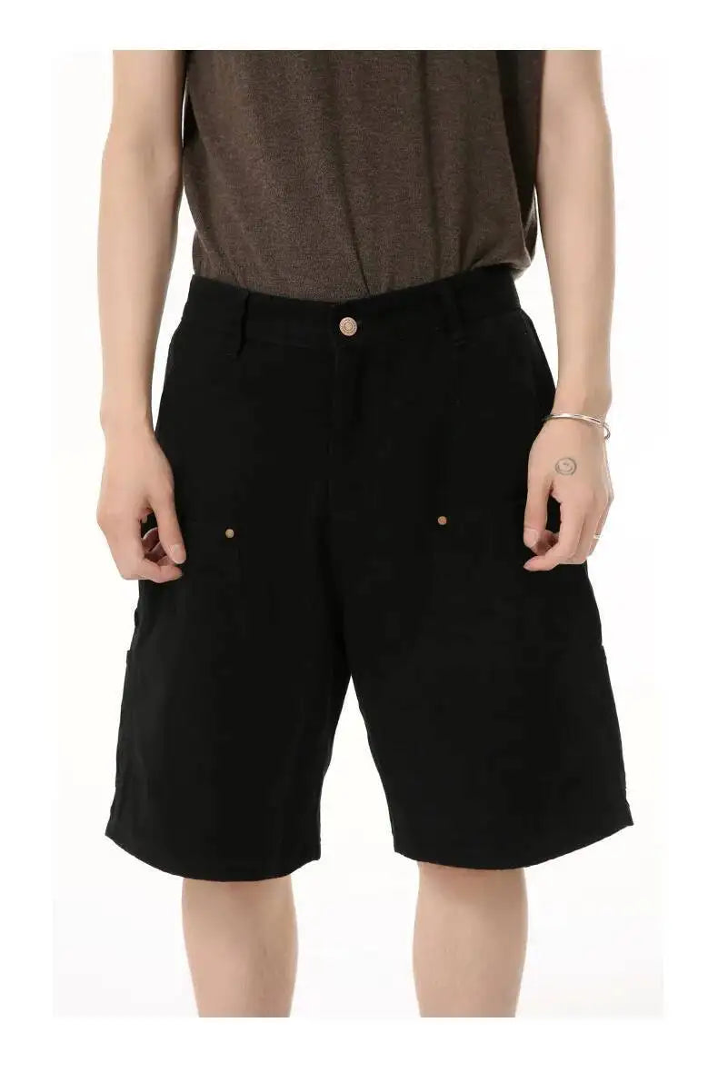 IEFB Men's Wear Knee Length Denim Shorts Summer New Multi Pocket Loose Jeans Solid Color Japanese Style Male Overalls 9C6027