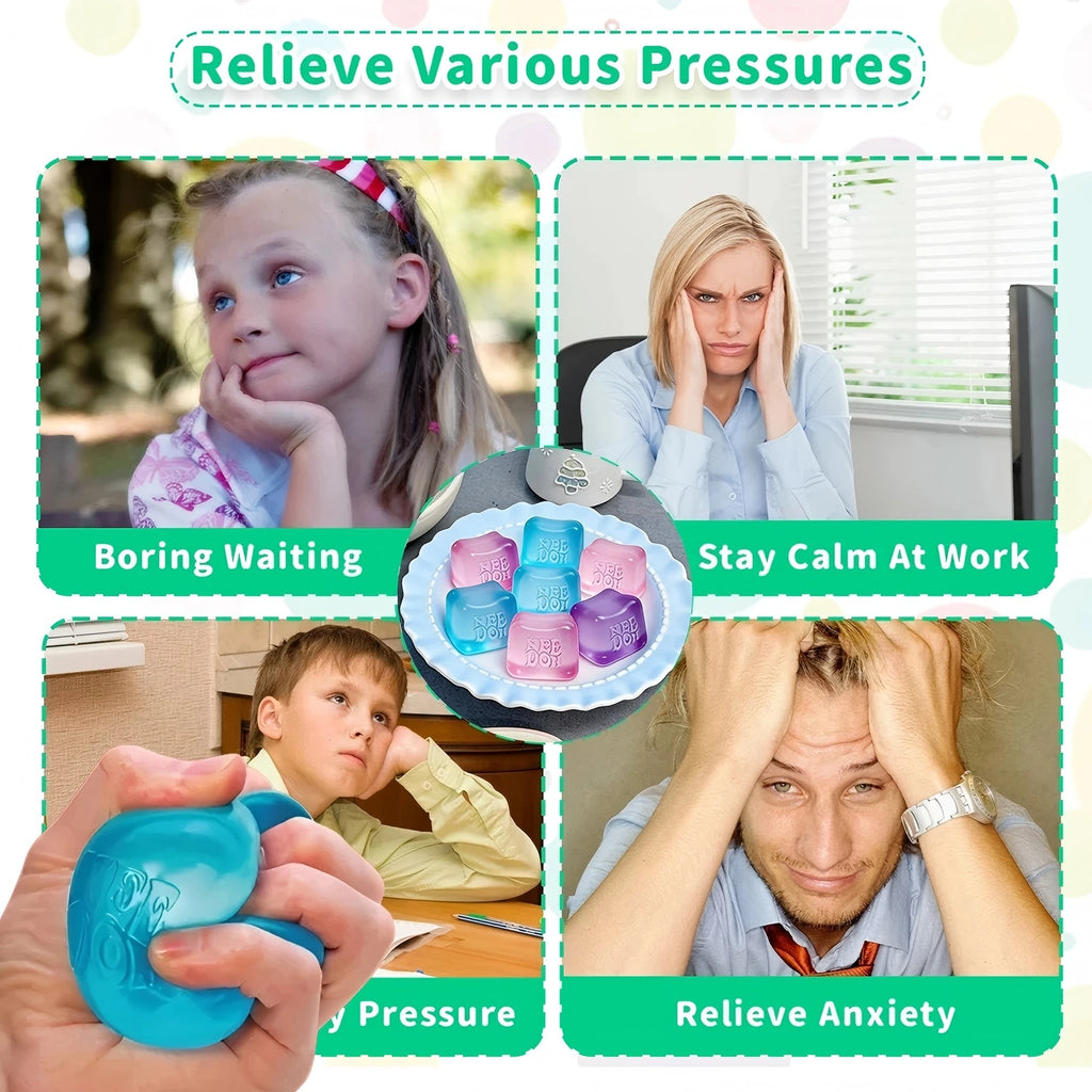 Schylling Nee Doh Jellyfish & Cube Squish Toy, Soft Jelly Squeeze Stress Relief Fidget Toy, Sensory NeeDoh for Kids & Adults