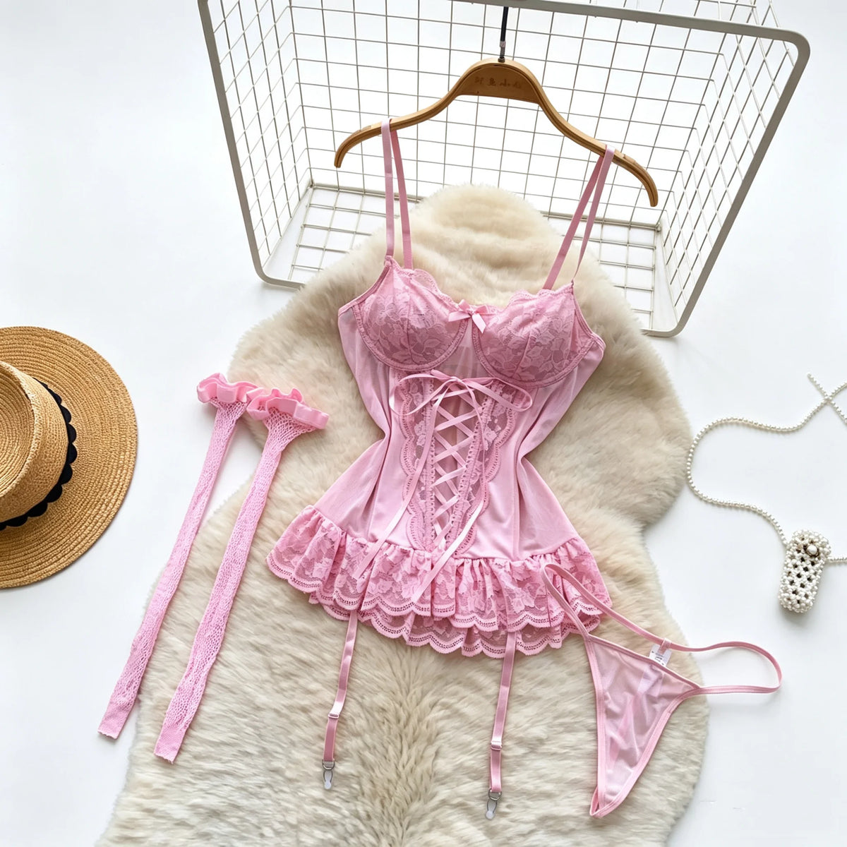 Women's Bow Lace-Up Lingerie Set