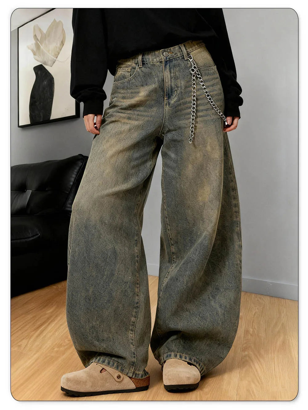 LIYS American Retro Baggy Wide Leg Jeans Men's Streetwear Distressed Y2K Clothing Casual Daily Four Seasons Denim Pants Unisex